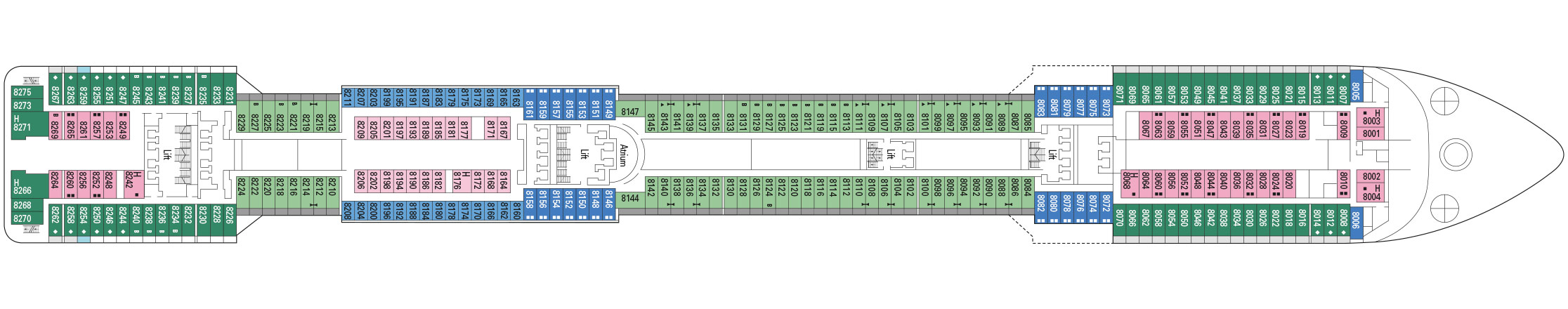 Планы палуб MSC Divina: Палуба 8 - Artemide